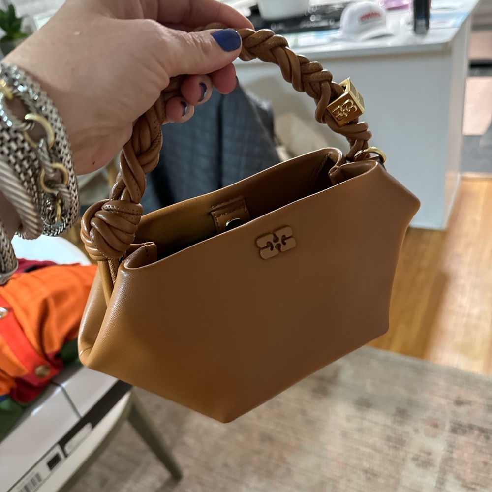 Ganni Tan Braided Handle Bag